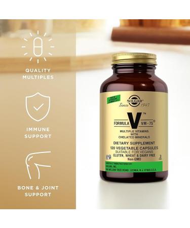 Solgar Formula VM-75 - 120 Vegetable Capsules - Vitamin A, B6, B12, C, D, E - Biotin, Magnesium, Calcium, Copper, Iron, Zinc, Folic Acid, Niacin - Non-GMO, Vegan, Gluten Free - 60 Servings - Buy Online on GoSupps.com