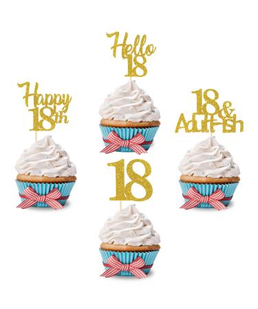 Ambishi 24pcs 18th Birthday Cupcake Toppers Gold Glitter 18 Years Old Birthday Party Favors Cupcake Picks for Boy Girl Hello 18 Happy 18th Birthday Sign Party Decoration Supplies (18)