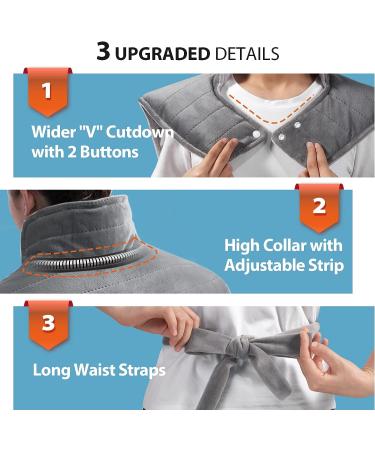 LitBear Weighted Heating Pad for Neck and Shoulders - XL Electric Heat Wrap for Back Pain Relief - Adjustable Neck Band & Waist Strap - Auto-Off - 6 Heat Levels - 23.5 x 24in, 2.5lbs - Grey - Buy Online on GoSupps.com