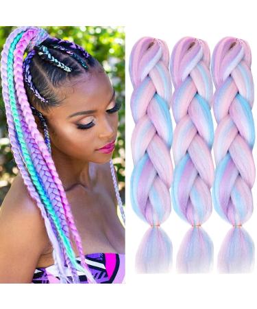 Colorfulpanda 3 pieces Jumbo Braid Kunsthaar 24 inch 100g KanCalon Hair Lichen Extensions for Crochet Twist Lichen Hair (white/pink/light blue/light violet) Rainbow - Buy Online on GoSupps.com