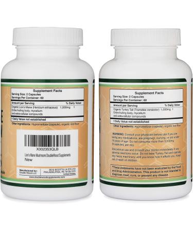 Double Wood Supplements Lion's Mane Mushroom (120 Count) and Turkey Tail Mushroom (120 Count) - Buy Online on GoSupps.com