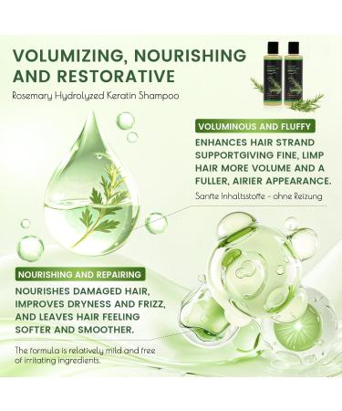 Lot de 2 shampoings romarin shampooing bio au romarin pour la croissance des cheveux shampooing naturel la k ratine renforce les cheveux fins sans force lutte contre les probl mes de perte de - Buy Online on GoSupps.com
