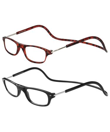 TBOC Pack: Reading Glass reading aid for men - (two units) diopttria +1.00 Brown tortoise and black frame Strength PC Mobile phone foldable woman man man magnet clip presumption of the same.