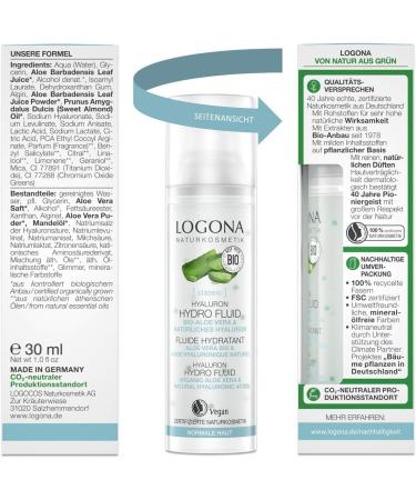 LOGOCOS LOGONA Naturkosmetik Hyaluron serum with highly concentrated organic aloe vera and hyaluronic acid Hydro Fluid intensively hydrates the face natural and vegan facial care 30 - Buy Online on GoSupps.com