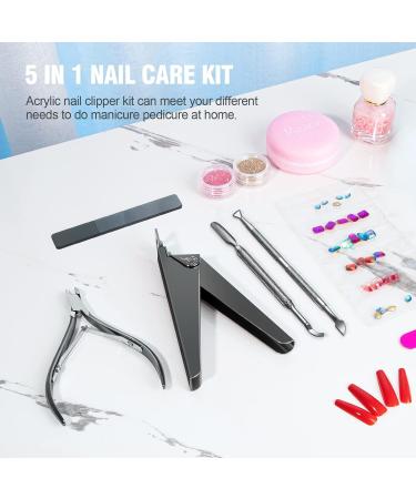 Acrylic Nail Clipper 5 in 1 Kit with Glass Nail File - Professional Manicure Pedicure Set for Nail Gel Polish Removal - Christmas Gift (Black) - Buy Online on GoSupps.com