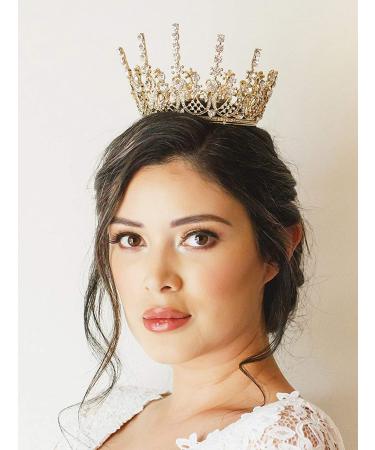 SWEETV Queen Crown for Women - Full Round Wedding Tiara with Rhinestone, Birthday & Cake Topper Crown - Gold Costume Hair Accessories for Prom Party - Buy Online on GoSupps.com