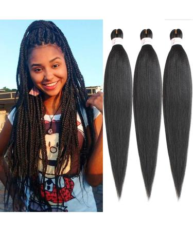 Leeven 3 Packs Pre Stretched Braiding Hair Extension Black Yaki Texture 26 Inch EZ Braids Kanekalon Hair Black Braiding Crochet Hair Extensions /2# 26 Inch (Pack of 3) 2#