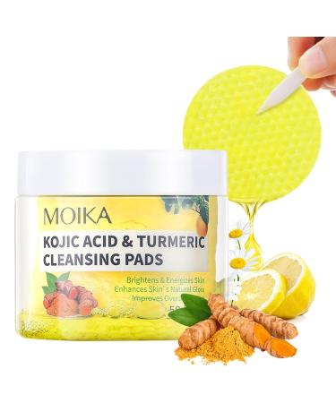 50Pcs Kojic Acid and Turmeric Cleansing Pads Travel-Friendly Cleansing Pads for Gentle Face Cleansing and Skin Smoothing