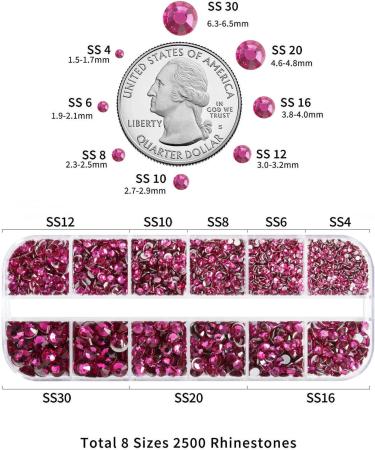 Beadsland Rhinestones for Makeup 8 Sizes 2500pcs Glass Flatback Rhinestones Eye Gems for Nails Crafts with Tweezers and Wax Pencil Fuchsia SS4-SS30 - Buy Online on GoSupps.com