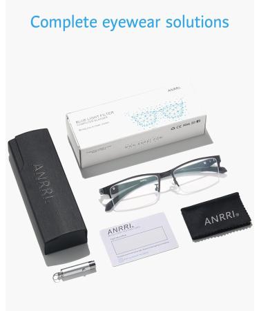 ANRRI Blue Light Glasses for Men - Semi Rimless Rectangle Black Metal Frame - UV Blocking Computer Glasses A1-Black - Buy Online on GoSupps.com
