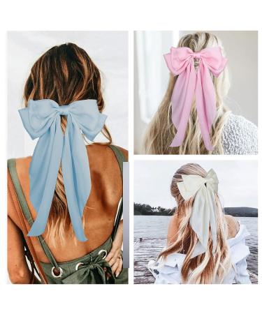 Satin Layered Hair Bow Barrette Clip with Long Tail | French Style Hair Accessory for Women and Girls - 5 Light Colors - Buy Online on GoSupps.com