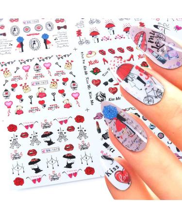 12 Sheets Nail Stickers Kalolary Water Transfer Nail Art Sticker Decals Lips Women Girl Colorful Slider for Dating Decor Manicure Nail Art Decorations - Buy Online on GoSupps.com