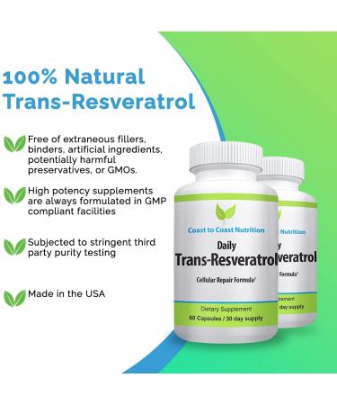 Trans-Resveratrol Supplement - Organic Capsules Vegan Supplements for Women and Men Natural Antioxidant Polyphenols Supplement Anti Aging - 60 Capsules 600mg 30 Day Supply - Buy Online on GoSupps.com