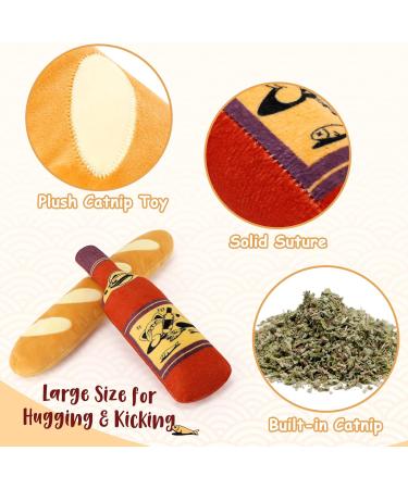 CiyvoLyeen Catnip Toy Bundle for Cat Lovers - Pack of 2 | Interactive Bread & Wine Bottle Cat Kicker Toys | Large Cat Chew Teething & Plush Catmint Stuff Toy for Indoor Kittens - Buy Online on GoSupps.com