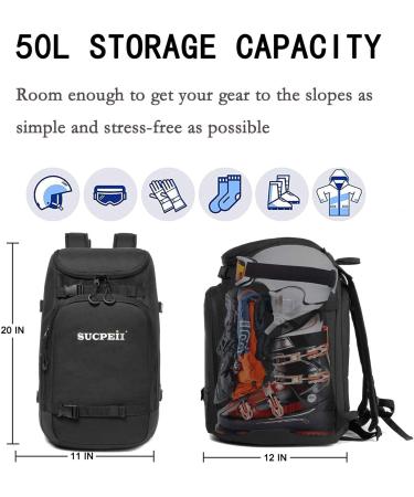 Ski Boot Bag 50L Waterproof Travel Backpack for Ski Gear & Accessories | Black | Men, Women, Youth - Buy Online on GoSupps.com