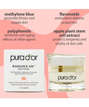 PURA D OR Radiant Glow AM Face Cream 1.7 Oz | Anti-Aging Moisturizer with Methylene Blue Polyphenols & Apple Stem Cell Extract | Daily Facial Treatment for Women & Men - Shop Internationally - Buy Online on GoSupps.com