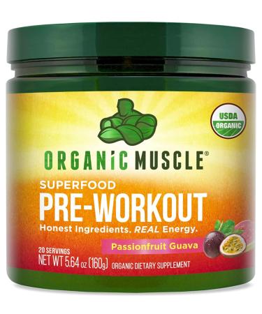 Organic Muscle Natural Superfood Pre-Workout Powder for Men & Women - Certified USDA Organic, Keto, Vegan & Non-GMO - for Energy, Focus, Performance & Endurance - Organic Passionfruit Flavor - 160g Passionfruit Guava Pre-W…