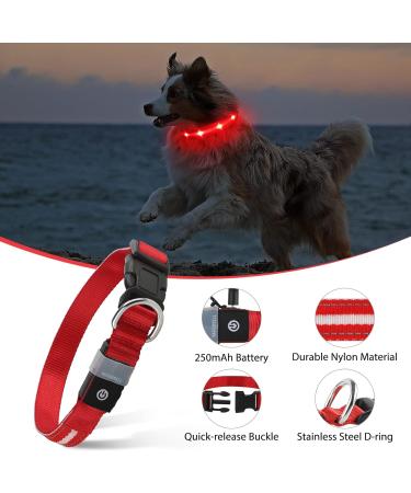Buy Masbrill Luminous LED Dog Collar - Waterproof Adjustable 3 Flashing Lights for Small Medium & Large Dogs (Red 48-60cm) - Buy Online on GoSupps.com