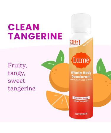 Lume Invisible Spray Deodorant For Women - Whole Body Deodorant Spray - 72 Hr Odor Control - Ozone Friendly Natural Propellant - Aluminum & Baking Soda Free Skin Loving - 2 pack (Clean Tangerine) - Buy Online on GoSupps.com