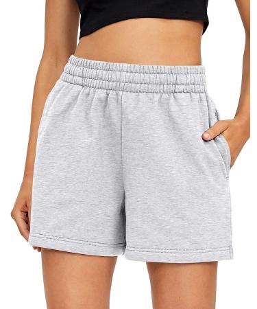 AUTOMET Womens Shorts Casual Summer Drawstring Comfy Sweat Shorts Elastic High Waist Running Shorts with Pockets Grey Small