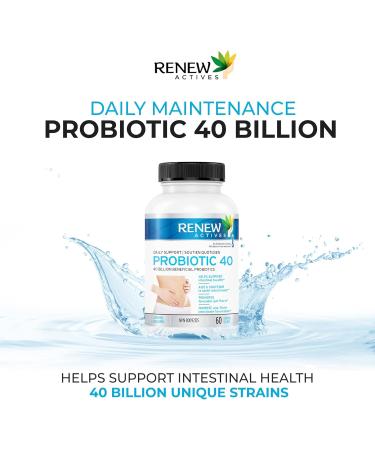 Renew Actives Double Strength Probiotic: High Potency Probiotic 40 Billion CFU - Probiotics for Men and Women for Digestive Health & Favourable Gut Flora - Daily Support for Both Men and Women. Probiotic 40 Supplement - 60 Capsules (2 Packs) 60 Count (Pac - Buy Online on GoSupps.com