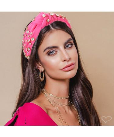 Crystal Embellished Wide Top Knot Headband in Rose Red - Women's Fashion Hair Accessories - Buy Online on GoSupps.com