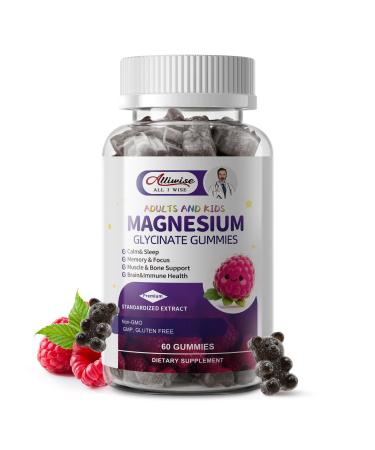 Magnesium Glycinate Gummies for Kids 4+ Sugar Free Magnesium Bisglycinate Supplement 400mg with DHA L-Theanine Chamomile & Lemon Balm Melatonin Free Calm & Sleep Support Raspberry Flavor 60 Count (Pack of 1)