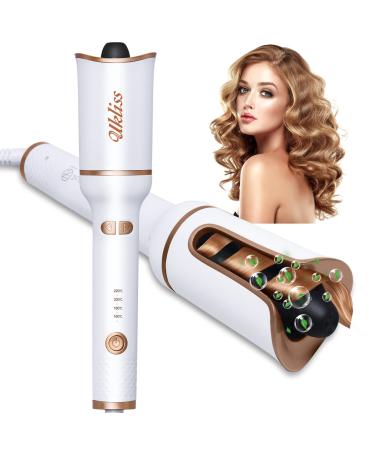 Hair Curler Automatic Hair Curlers with Adjustable 4 Temperatures and Timed Reminders Rotating PTC Ceramic Curling Wand Automatic Curling Iron with Fast Heating for Travel and Home Use White