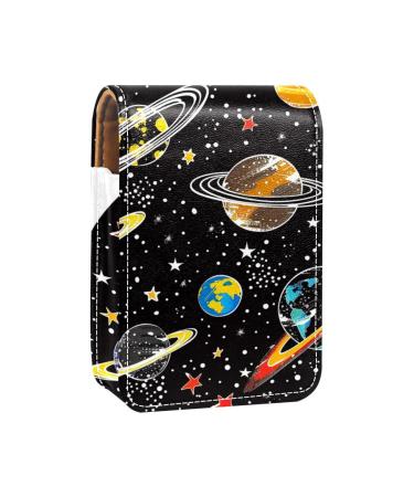 Lipstick Case Leather Lip Gloss Lipstick Organizer with Mirror Mini Lipstick Holder Bag Cartoon Space Rocket Planet P480a1cvwt