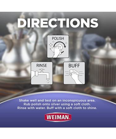 Weiman Silver Cleaner and Polish - 8 oz with Polishing Cloth | Ammonia-Free for Jewelry, Sterling Silver, Antique Silver, Gold, Brass, Copper, Aluminum - Buy Online on GoSupps.com