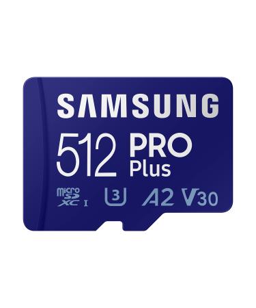 SAMSUNG PRO Plus + Adapter 512GB microSDXC Up to 160MB/s UHS-I, U3, A2, V30, Full HD & 4K UHD Memory Card for Android Smartphones, Tablets, Go Pro and DJI Drone (MB-MD512KA/AM) 512GB PRO Plus