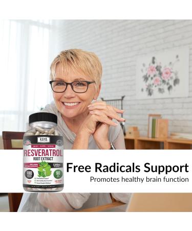 Kaya Naturals - Resveratrol Capsules - Anti Aging Supplement - Antioxidants with Brain Support - Maximum Benefits - 180 Veggies Capsules - Buy Online on GoSupps.com