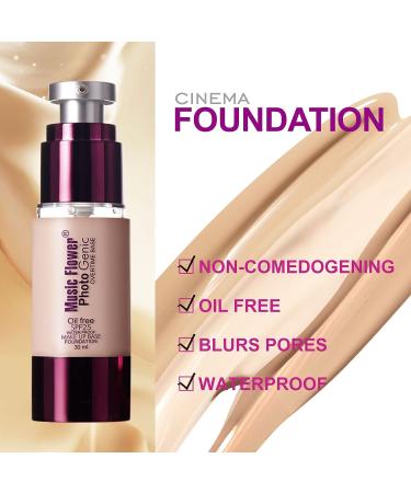 Music Flower Photo Genic Liquid Foundation - Matte, Oil-Free, Waterproof Makeup Base - Full Coverage, Long-Lasting, Poreless - Dewy Smooth Finish - 1 Fl Oz (Wheat) - Buy Online on GoSupps.com