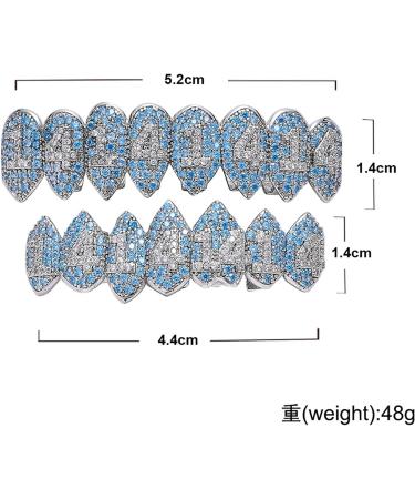 Hip Hop Blue Zircon Teeth Grillz Top Bottom Tooth Cap Decor Dental Grills for Unisex Rapper Jewelry Silver lower teeth - Buy Online on GoSupps.com