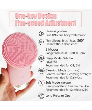 Rechargeable Silicone Facial Cleansing Brush - Waterproof 5 Strengths Perfect for Deep Cleaning & Exfoliating - Ideal Gift for Women - Pink - Buy Online on GoSupps.com