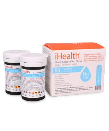 iHealth Blood Glucose Test Strips (50 Count), No Coding Blood Sugar Test, Eligible for FSA Reimbursement, Precision Sugar Measurement for Diabetics, Strips Work Only in iHealth Glucose Meters