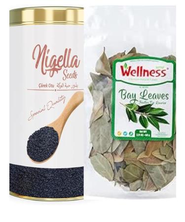 WELLNESS Organic Whole Bay Leaves 2.11oz 2-Pack & Raw Nigella Sativa Cumin Seeds 7.05oz Tin by Wellness - Verified Quality Culinary Spices for Cooking Seasoning & Flavoring Dishes