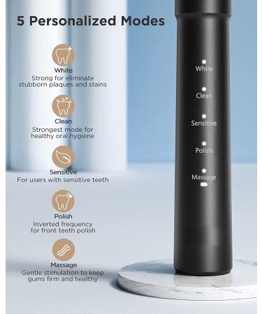Electric Toothbrush with 5 Modes, 8 Heads, 40,000 VPM, IPX7 Waterproof, Timer - Rechargeable Sonic Toothbrush for Adults and Teens - Fast Charge, Long Battery Life, Portable - Black - Buy Online on GoSupps.com