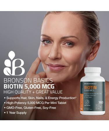 Bronson Biotin 5000 MCG - High Potency Beauty Support for Hair, Skin, Nails & Energy - Non-GMO, 360 Vegetarian Tablets - Buy Online on GoSupps.com