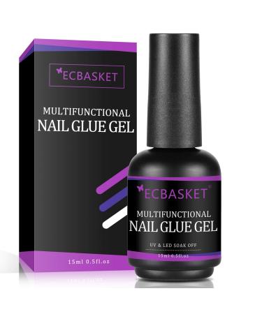 Nail Glue for Acrylic Nails, Brush on Nail Glue 15ML, 3 in 1 Acrylic Nail Glue, Multifunctional Nail Gel Glue, Curing Needed Nail Glue for Press On Nails, Base Coat, Slip Solution for Poly Nail Gel