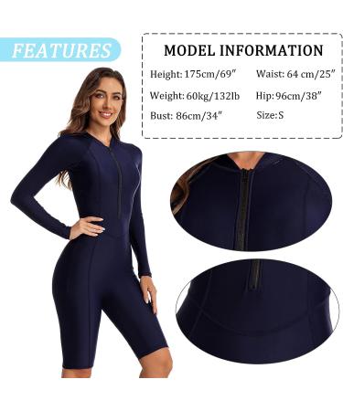 FEOYA Women's One Piece Swimsuit Boyleg Rashguard - Tummy Control Front Zip Bathing Suit - Navy Blue (Large) - Buy Online on GoSupps.com