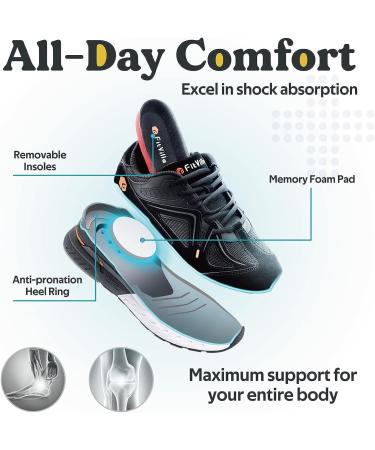 FitVille Men's Extra Wide Walking Shoes - XX-Wide Black | Arch Support, Heel Pain Relief, Flat Feet | Rebound Core Technology - Buy Online on GoSupps.com
