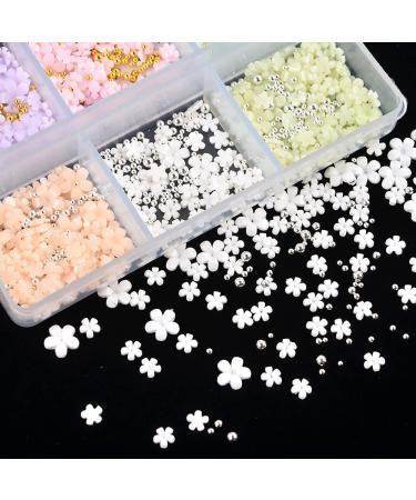 BAIYIYI 3D Flower Nail Charms & Caviar Beads Set - DIY Nail Decoration Kit with Pickup Pencil, 6 Colors - Acrylic Resin Flowers & Metal Ball Beads for Nail Art - Buy Online on GoSupps.com