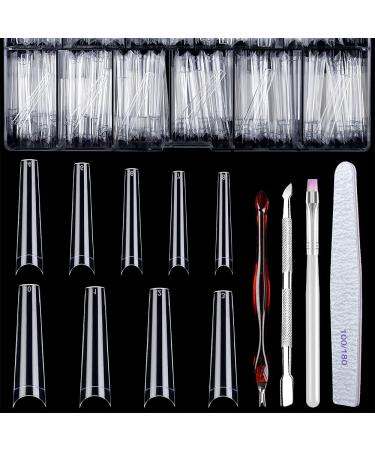 Extra Long Coffin Nail Tips, Clear Acrylic Nail Tips 550 Pcs Half Cover Artificial False Nails for Salons and DIY Nail Art with Box (9 Sizes) XL half cover