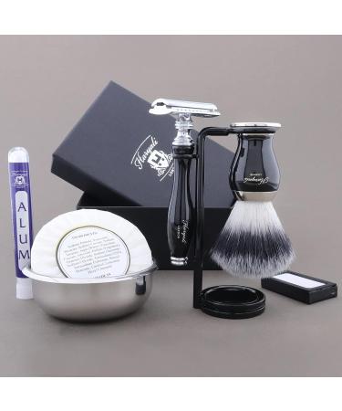 Haryali London 6 Pc Shaving Kit - Double Edge Safety Razor, Synthetic Brush, Stand, Soap, Bowl, Alum - Black Shaving Set - Buy Online on GoSupps.com