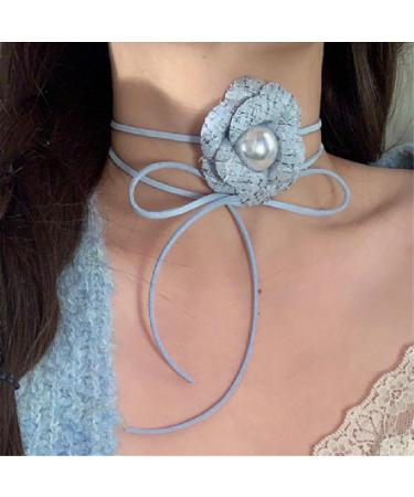 OralGos Elegant Flower Choker Necklace - Sophisticated Clavicle Chain Jewelry for Fashionable Ladies - Blue - Buy Online on GoSupps.com