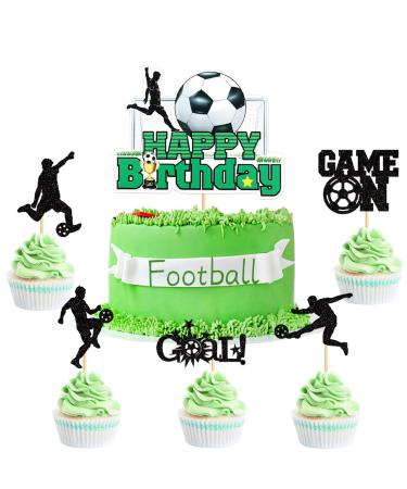 Keaziu 25 Pack Soccer Cupcake Topper Sport Theme Cupcake Picks Game Day Soccer Ball Toothpicks Football for Men Boys Birthday Decorations Supplies Man Black Man