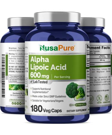 Buy NusaPure Alpha Lipoic Acid 600mg - 180 Veggie Capsules | Vegetarian Non-GMO Gluten-Free | International Shipping Available - Buy Online on GoSupps.com