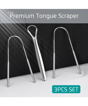 Premium Stainless Steel Tongue Scraper Set - 3PCS | Professional Tongue Cleaner for Oral Care - Buy Online on GoSupps.com
