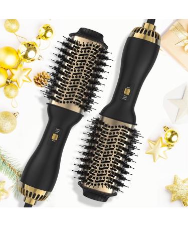 Hair Dryer Blow Dryer Brush: 4-in-1 Hair Dryer and Styler Volumizer with Negative Ion Oval Ceramic Barrel One-Step for Drying Straightening Curling Volumizing (Black Gold)